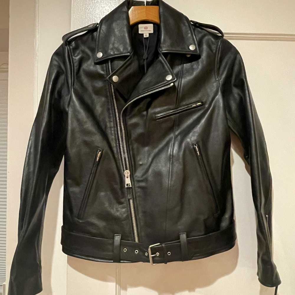 NWT Adriano Goldschmidt Reese Black Leather Moto Jacket size S